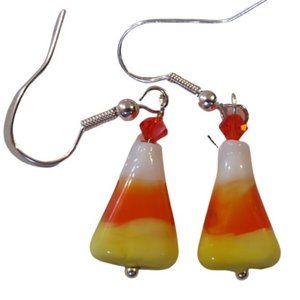 Candy Corn Handcrafted Earrings With Vintage Crystals About 1"